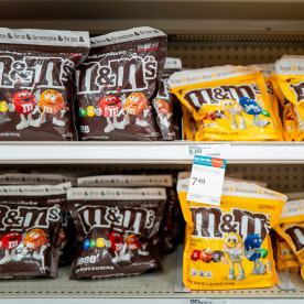 Bags of M&M candy sit on shelves at a Target store on June 04, 2025 in Austin, Texas.