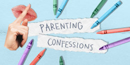 shushing lips, crayons, and paper