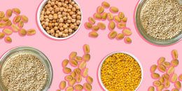 Illustration of grains and peanuts on pink background